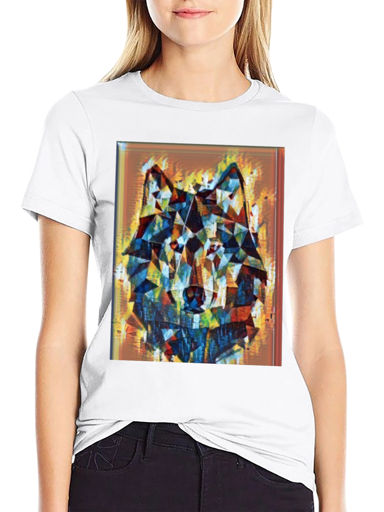 Geometric Wolf Graphic Black Tee