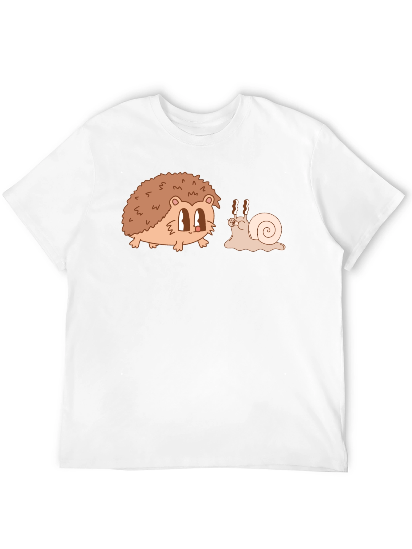 Hedgehog & Snail Cartoon Graphic Black T-Shirt