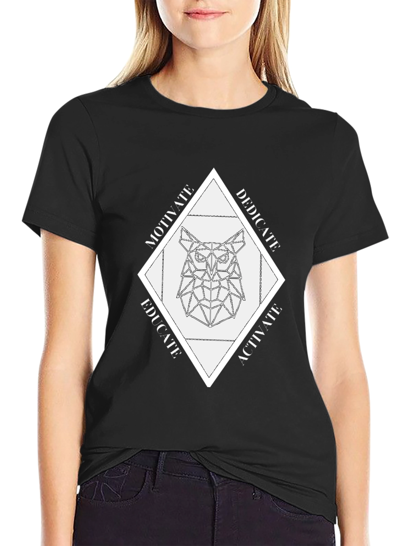 Geometric Owl Graphic Tee - Motivate Dedicate Educate Activate