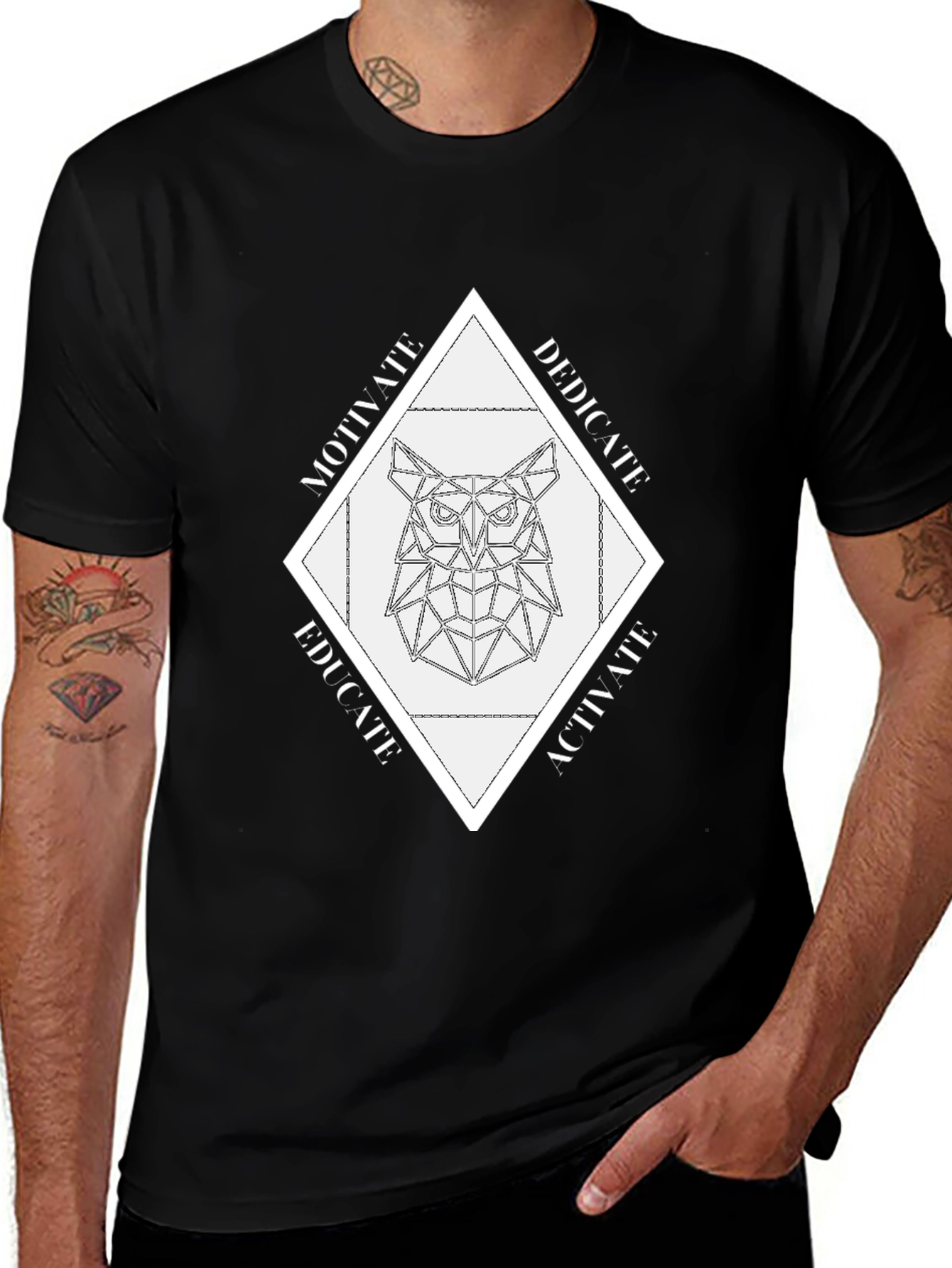 Geometric Owl Graphic Tee - Motivate Dedicate Educate Activate