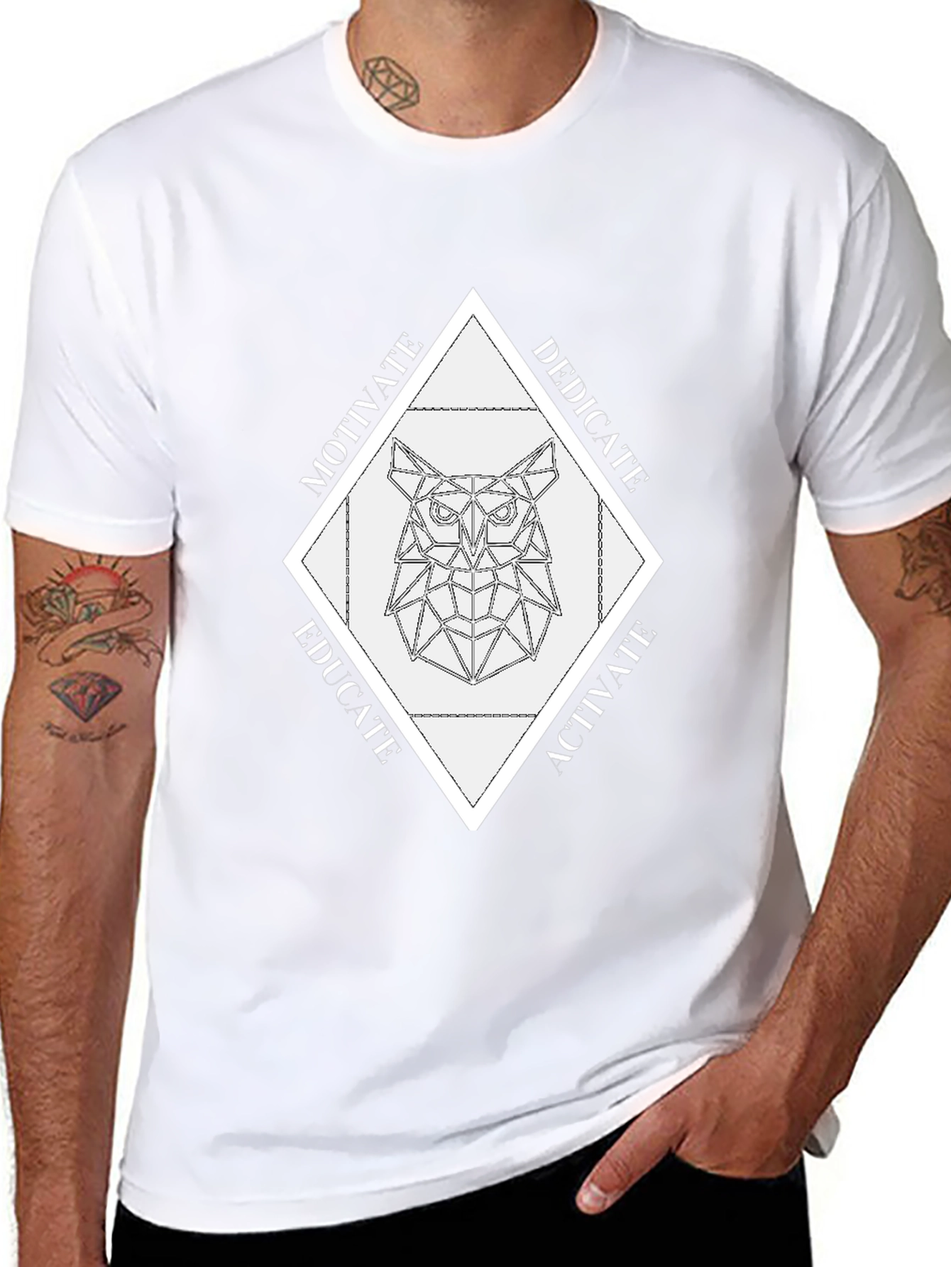 Geometric Owl Graphic Tee - Motivate Dedicate Educate Activate