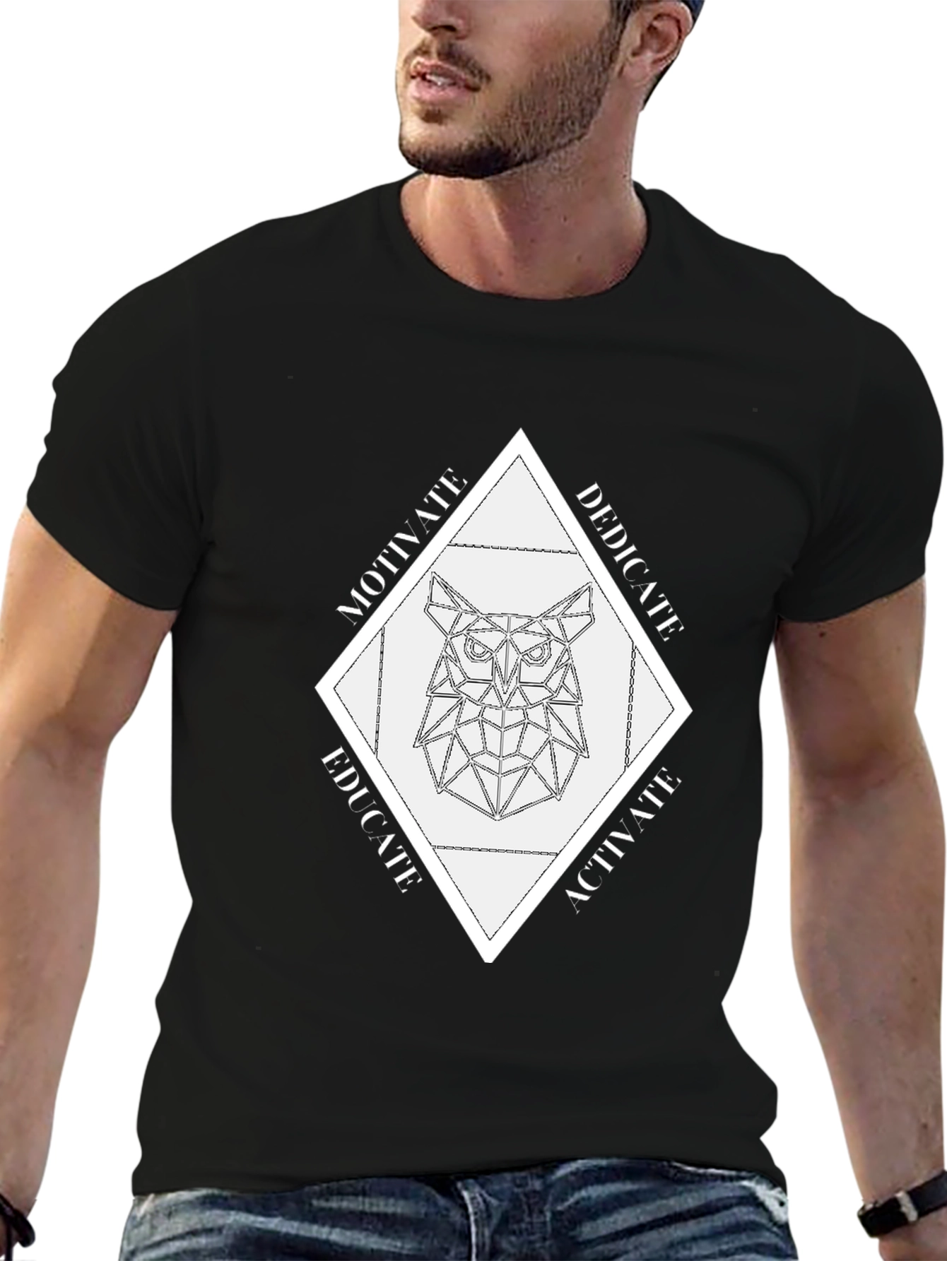 Geometric Owl Graphic Tee - Motivate Dedicate Educate Activate