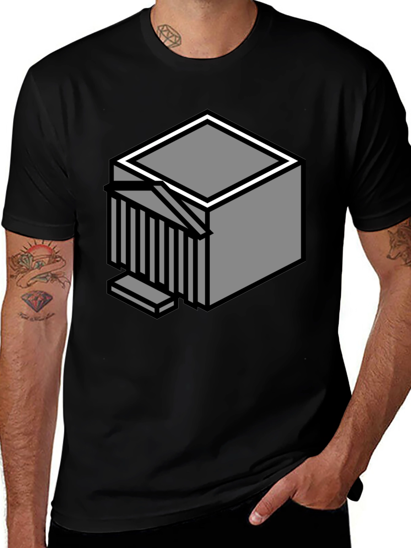 Geometric Cube Graphic T-Shirt - Modern Style