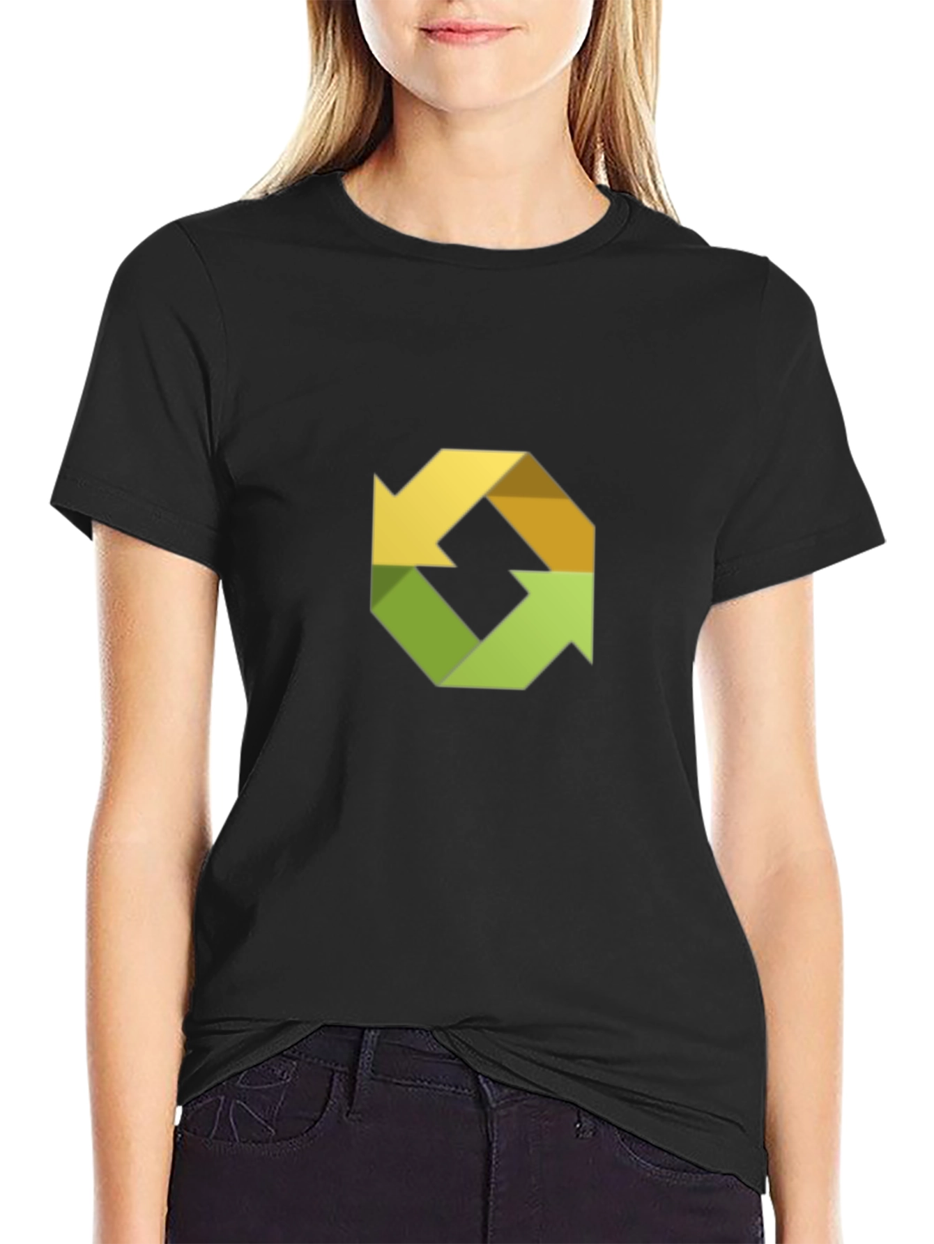 Abstract Arrow Recycle Design Black T-Shirt