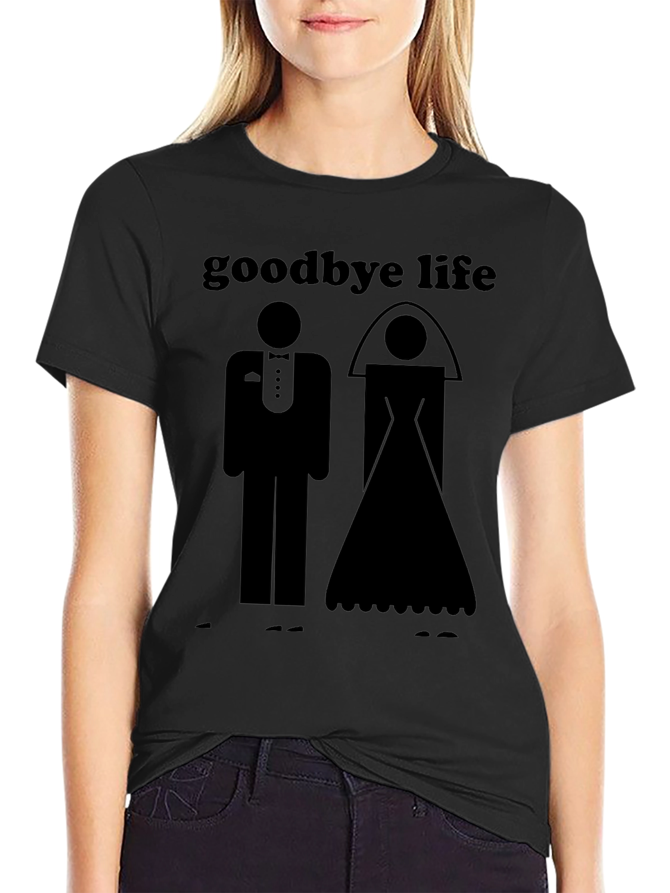 Goodbye Life Wedding Graphic T-Shirt - Black