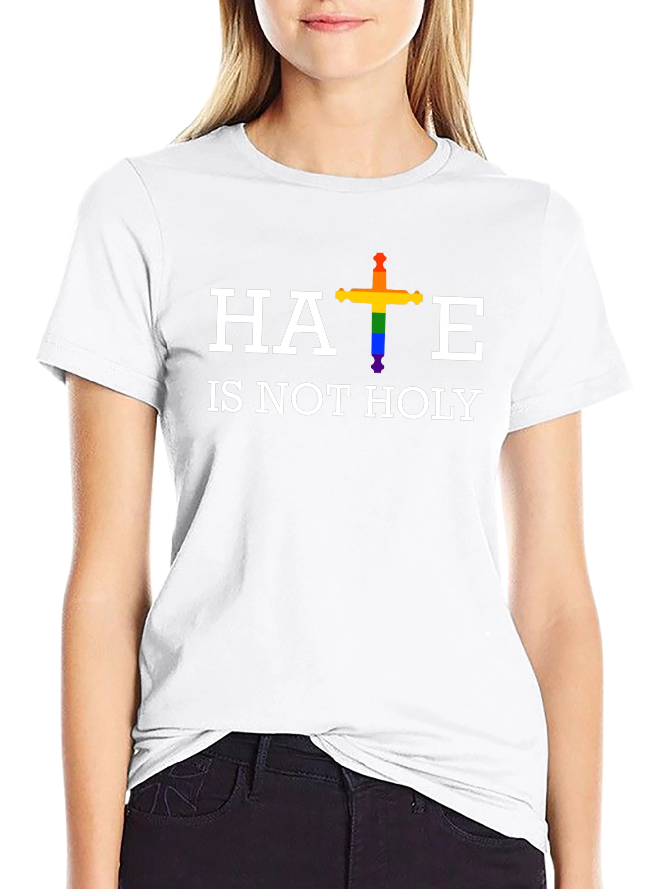 Hate is Not Holy Rainbow Cross T-Shirt