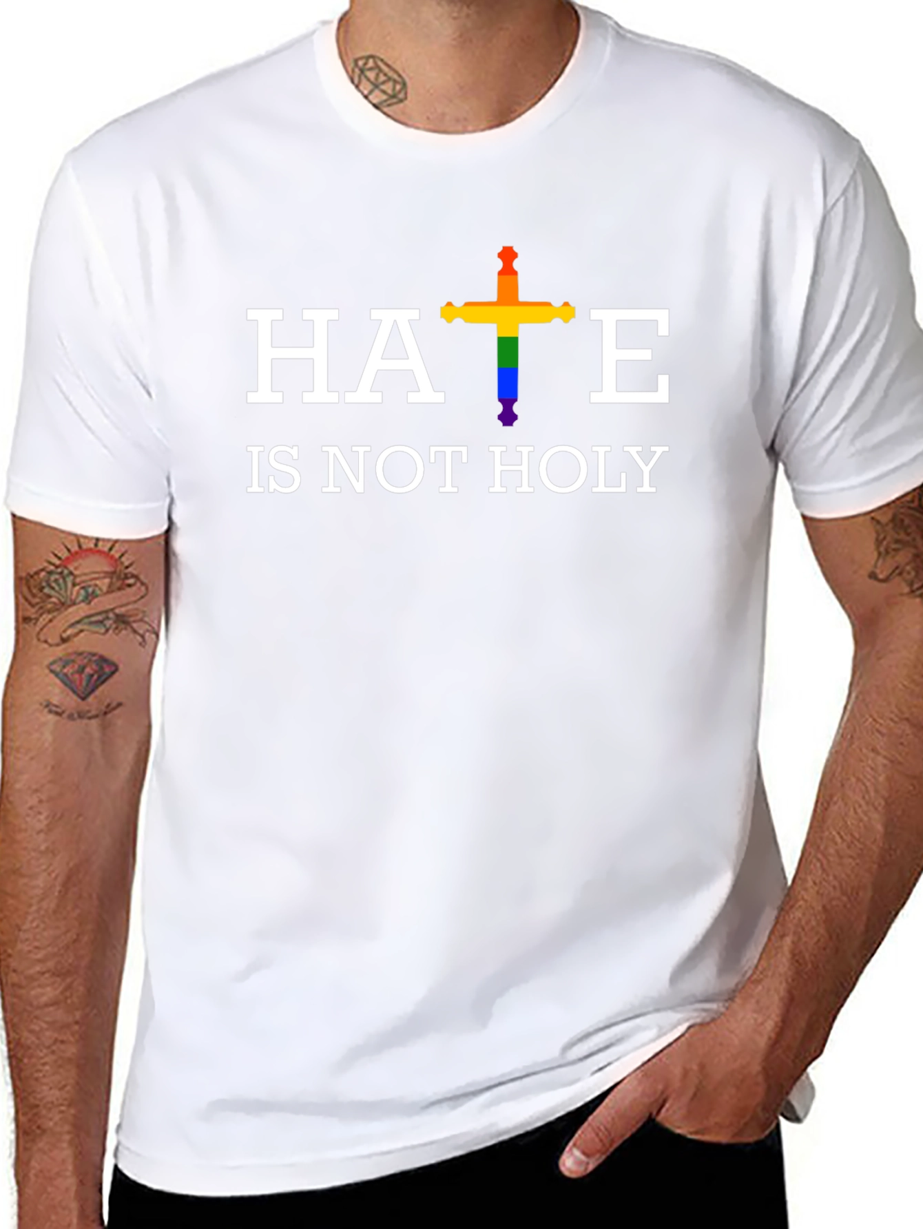 Hate is Not Holy Rainbow Cross T-Shirt