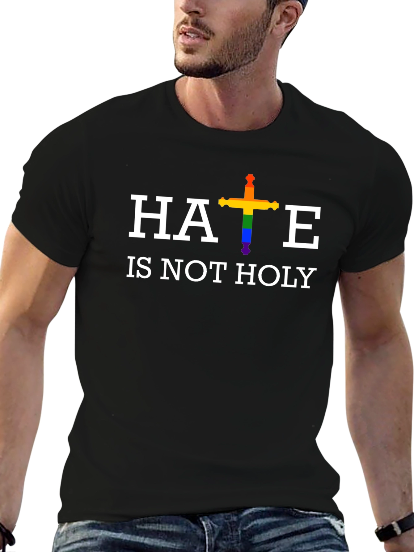 Hate is Not Holy Rainbow Cross T-Shirt