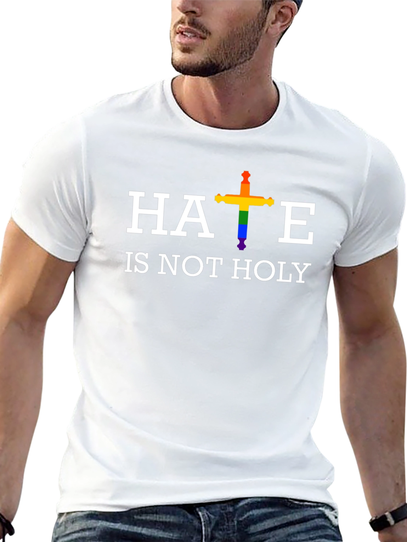 Hate is Not Holy Rainbow Cross T-Shirt