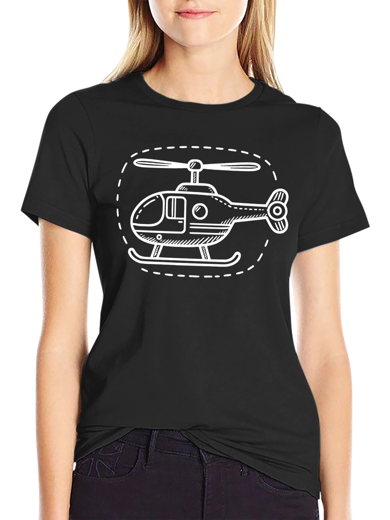 Helicopter Graphic Tee - Black Cotton Blend