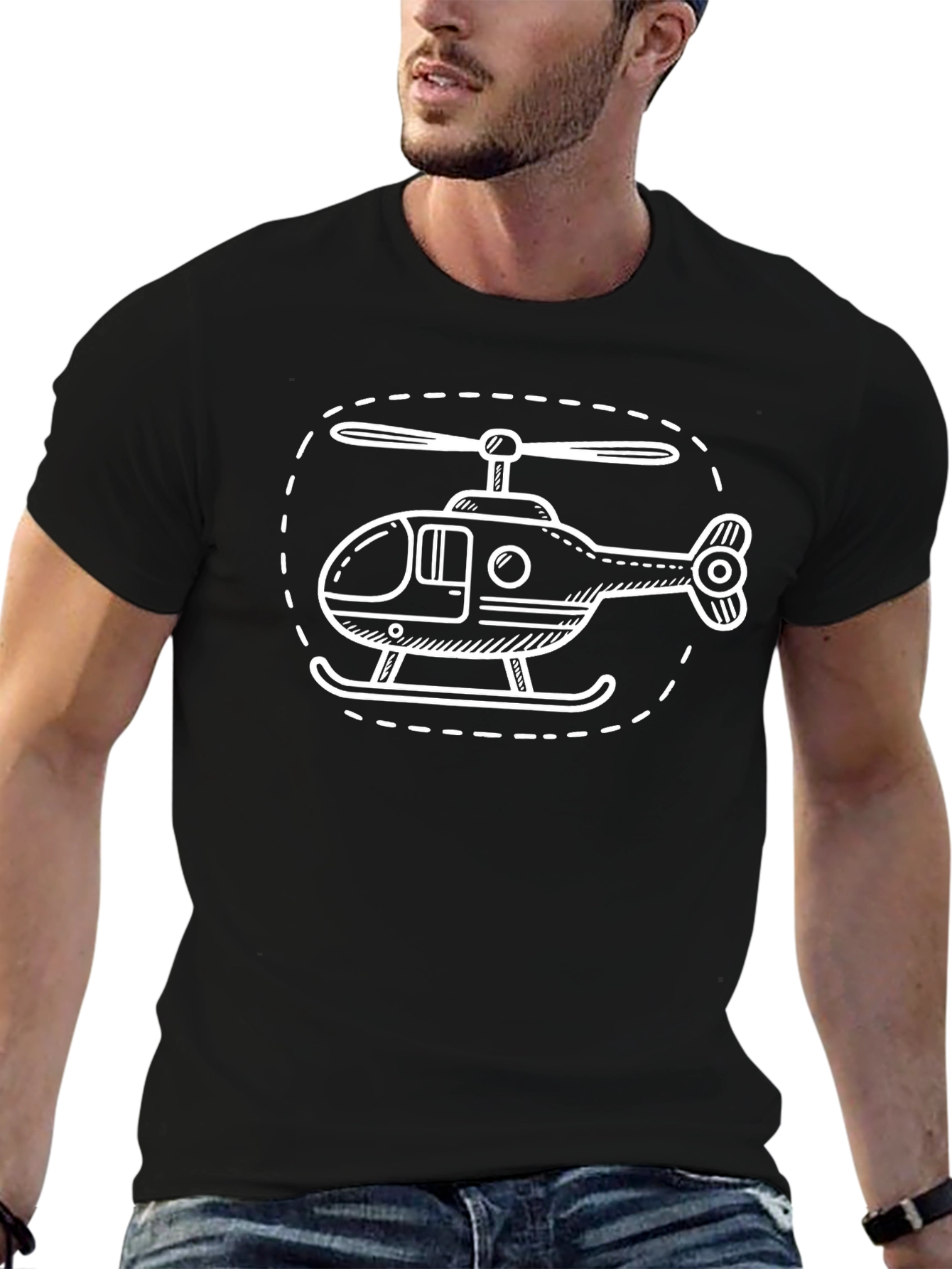 Helicopter Graphic Tee - Black Cotton Blend