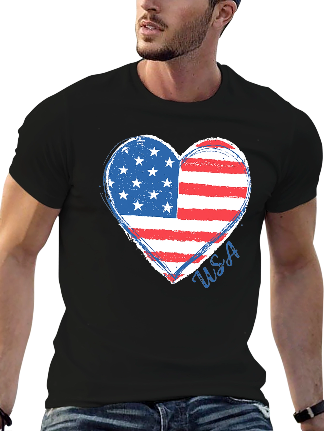 American Flag Heart Graphic T-Shirt