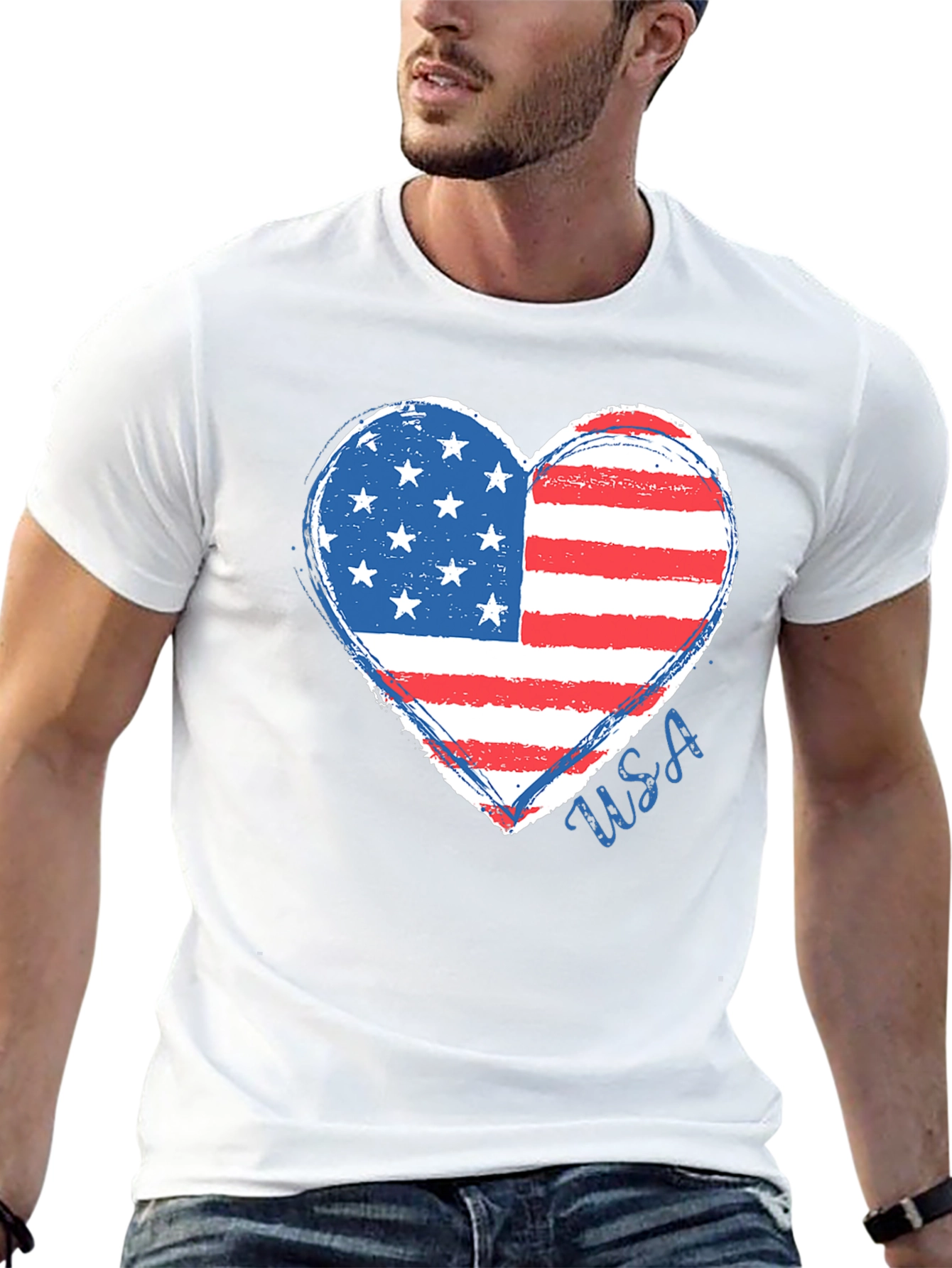American Flag Heart Graphic T-Shirt
