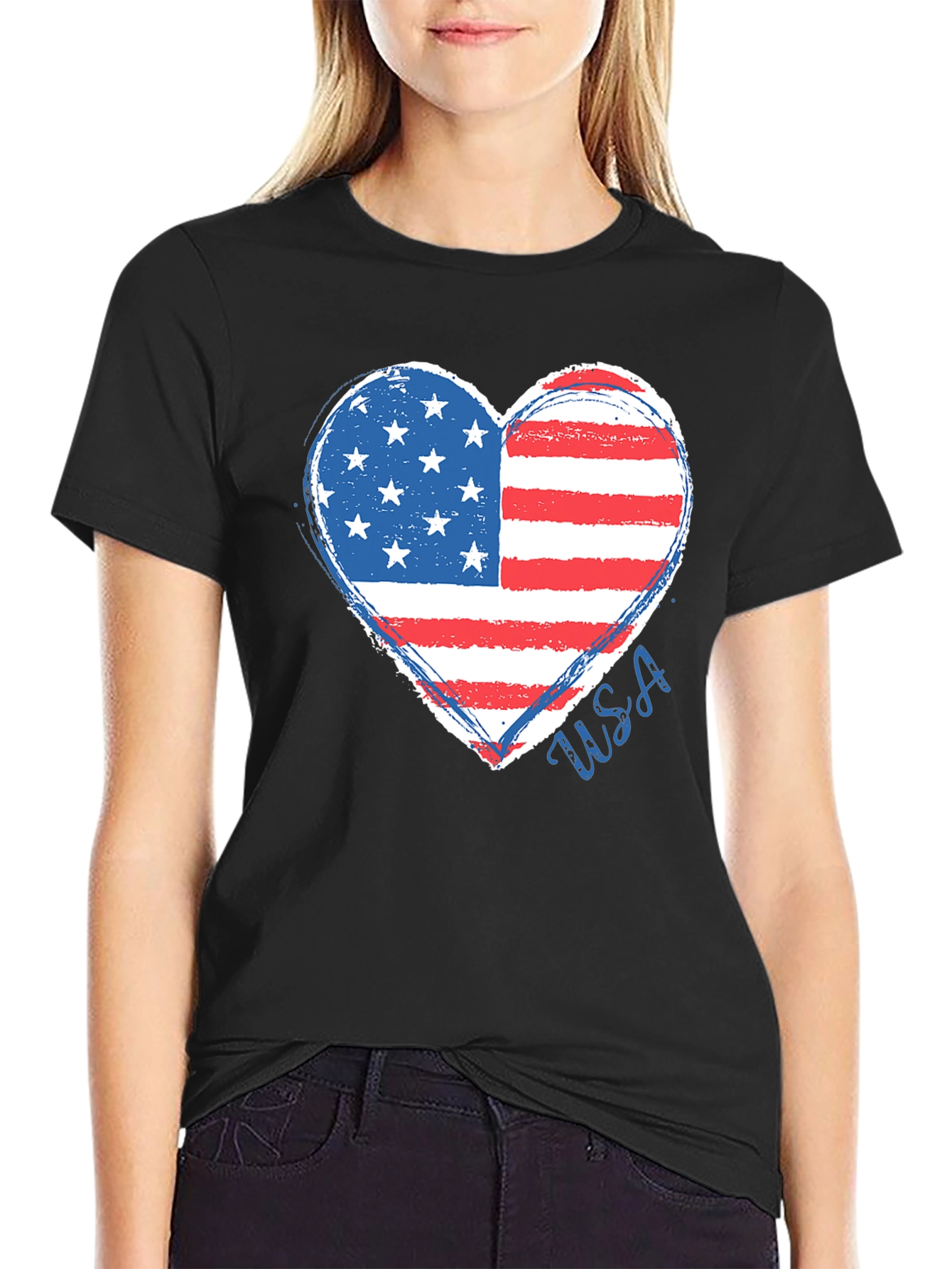 American Flag Heart Graphic T-Shirt