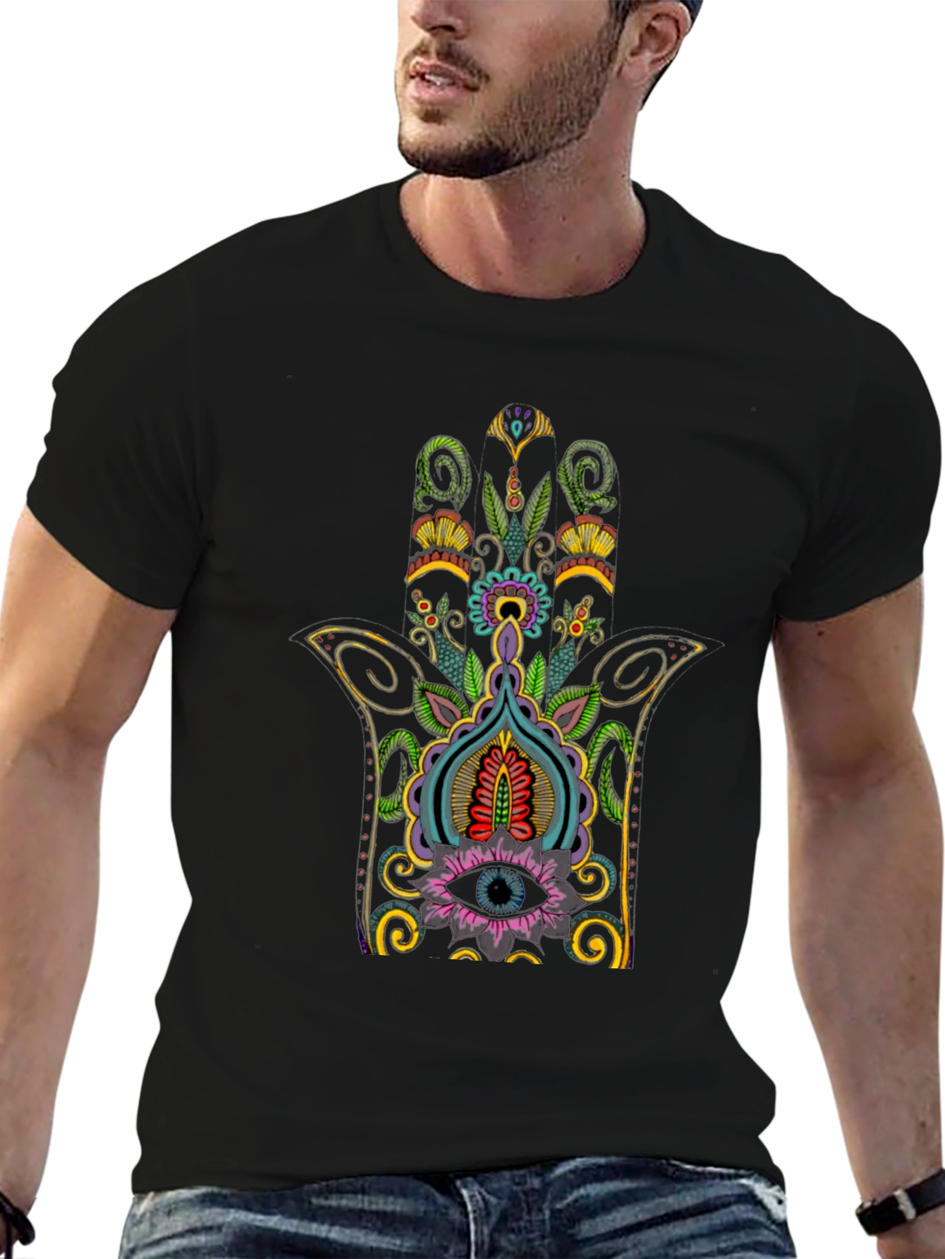 Hamsa Hand Eye Graphic Tee - Black