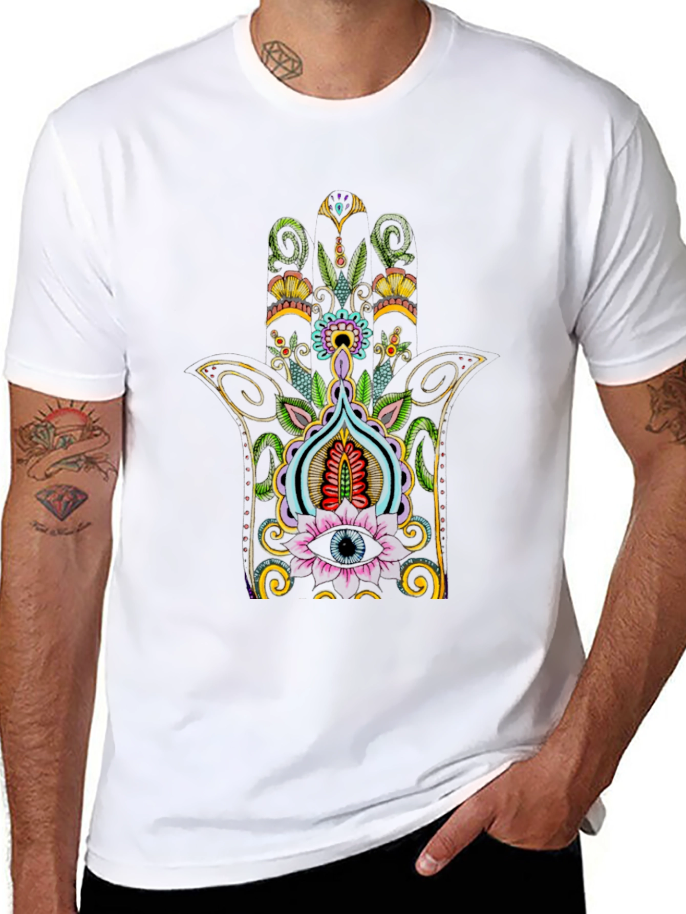 Hamsa Hand Eye Graphic Tee - Black