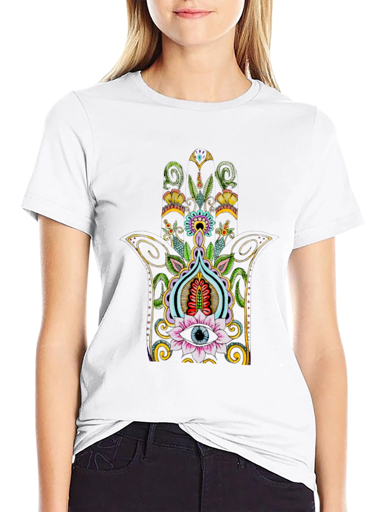 Hamsa Hand Eye Graphic Tee - Black