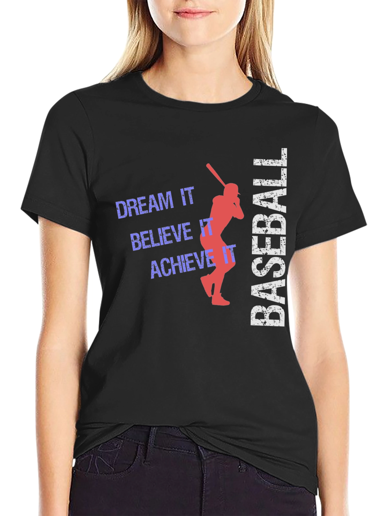 Baseball Dream Believe Achieve Black Graphic Tee