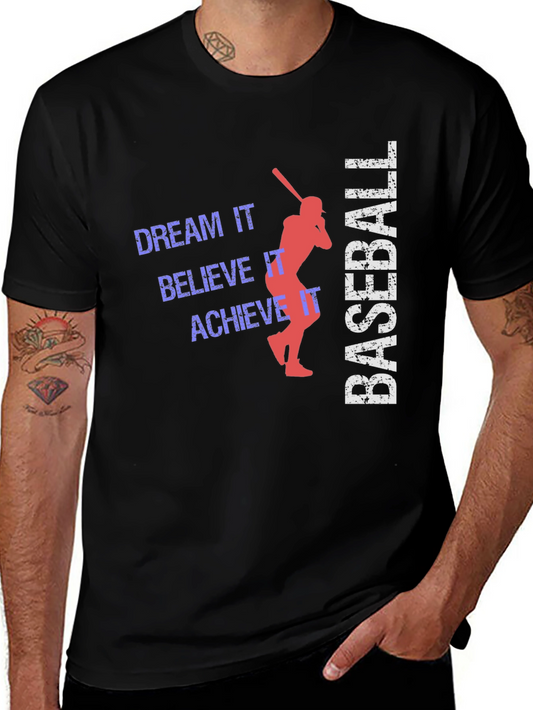 Baseball Dream Believe Achieve Black Graphic Tee
