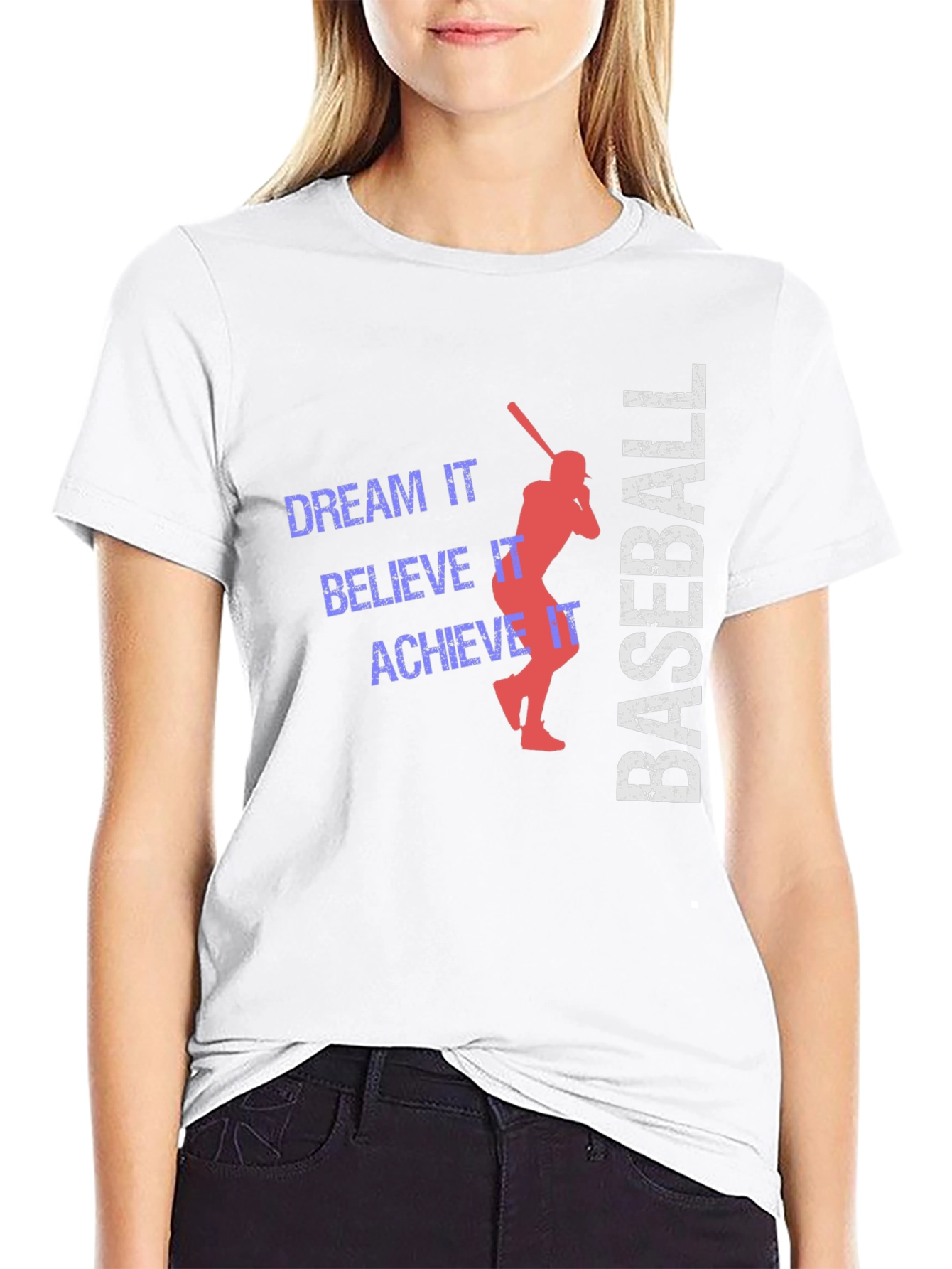 Baseball Dream Believe Achieve Black Graphic Tee