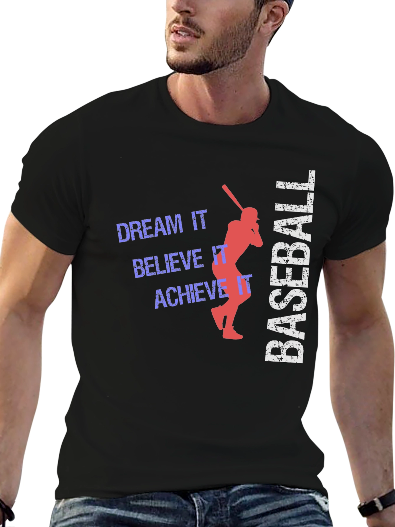 Baseball Dream Believe Achieve Black Graphic Tee