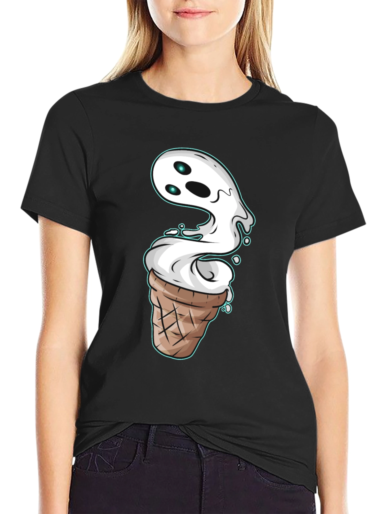 Ghost Ice Cream Cone Graphic T-Shirt