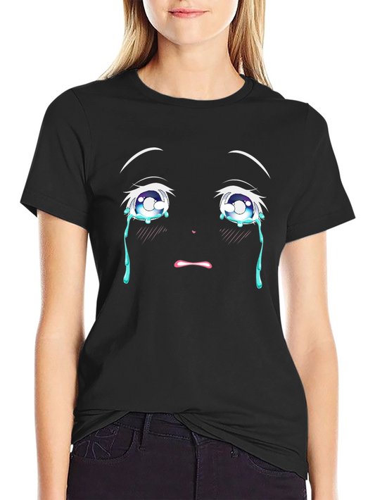 Anime Crying Eyes Graphic T-Shirt - Black