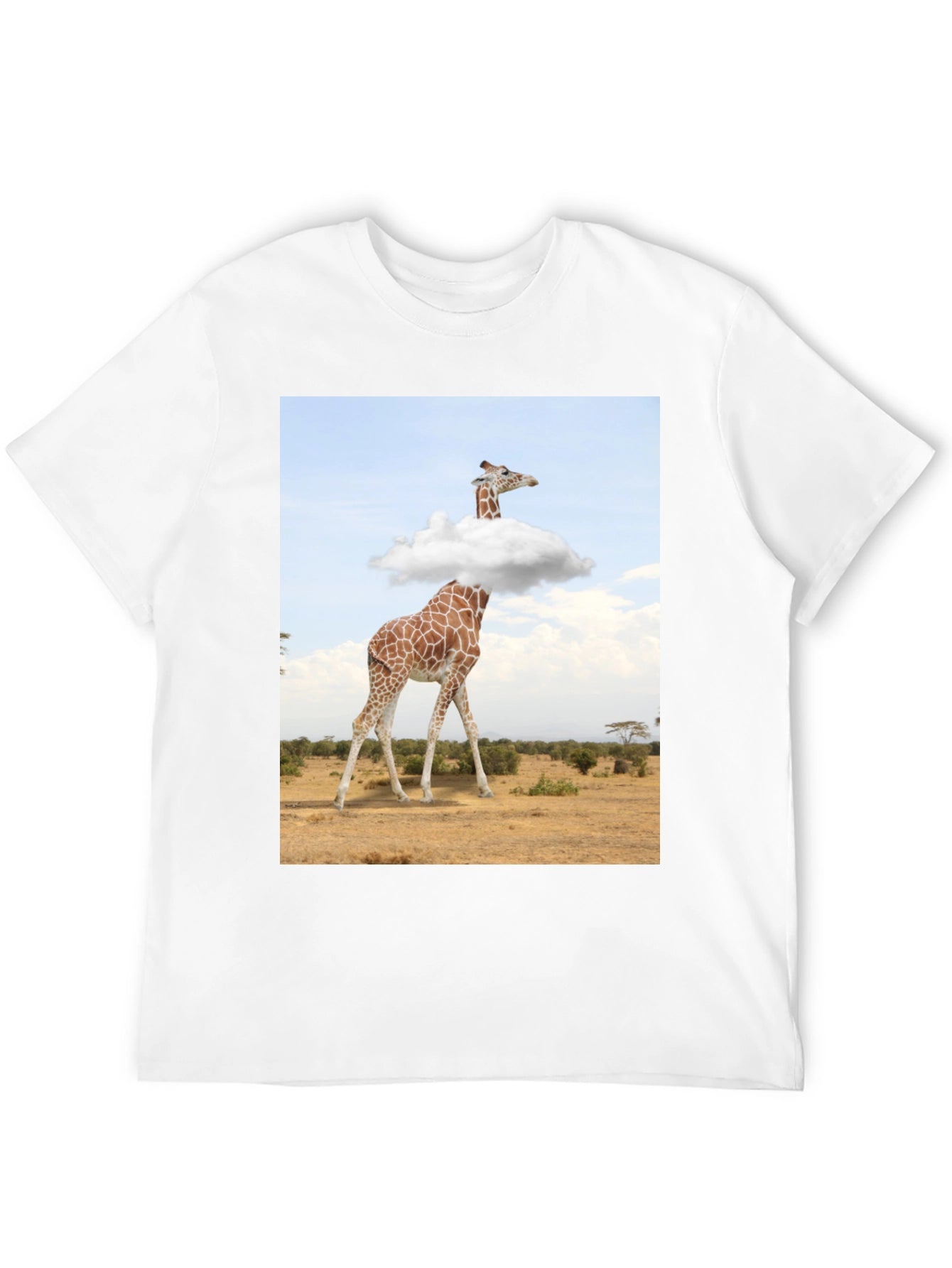 Giraffe in Clouds Graphic Tee - Mens Black T-Shirt