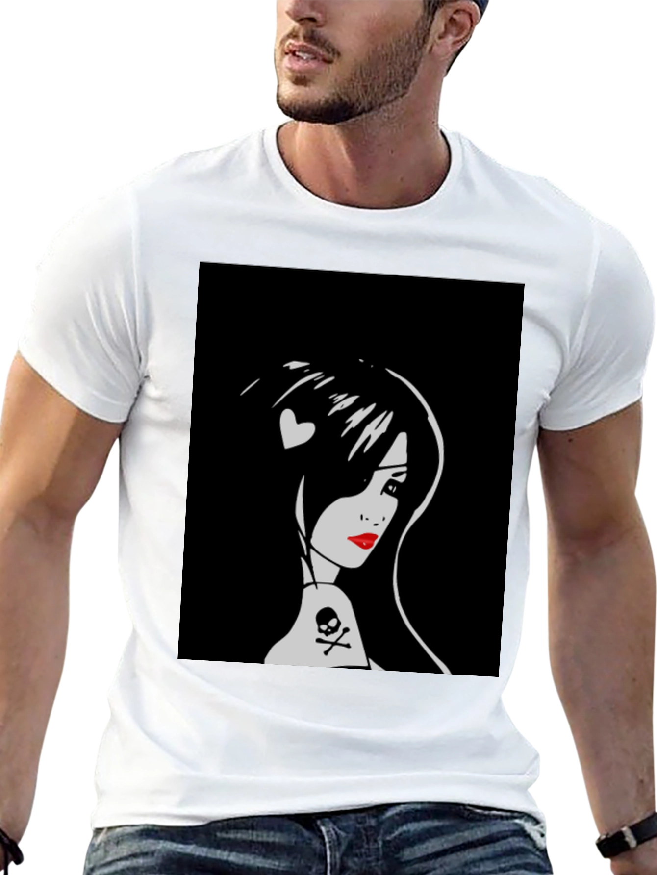 Goth Girl Graphic Tee - Skull and Heart Detail