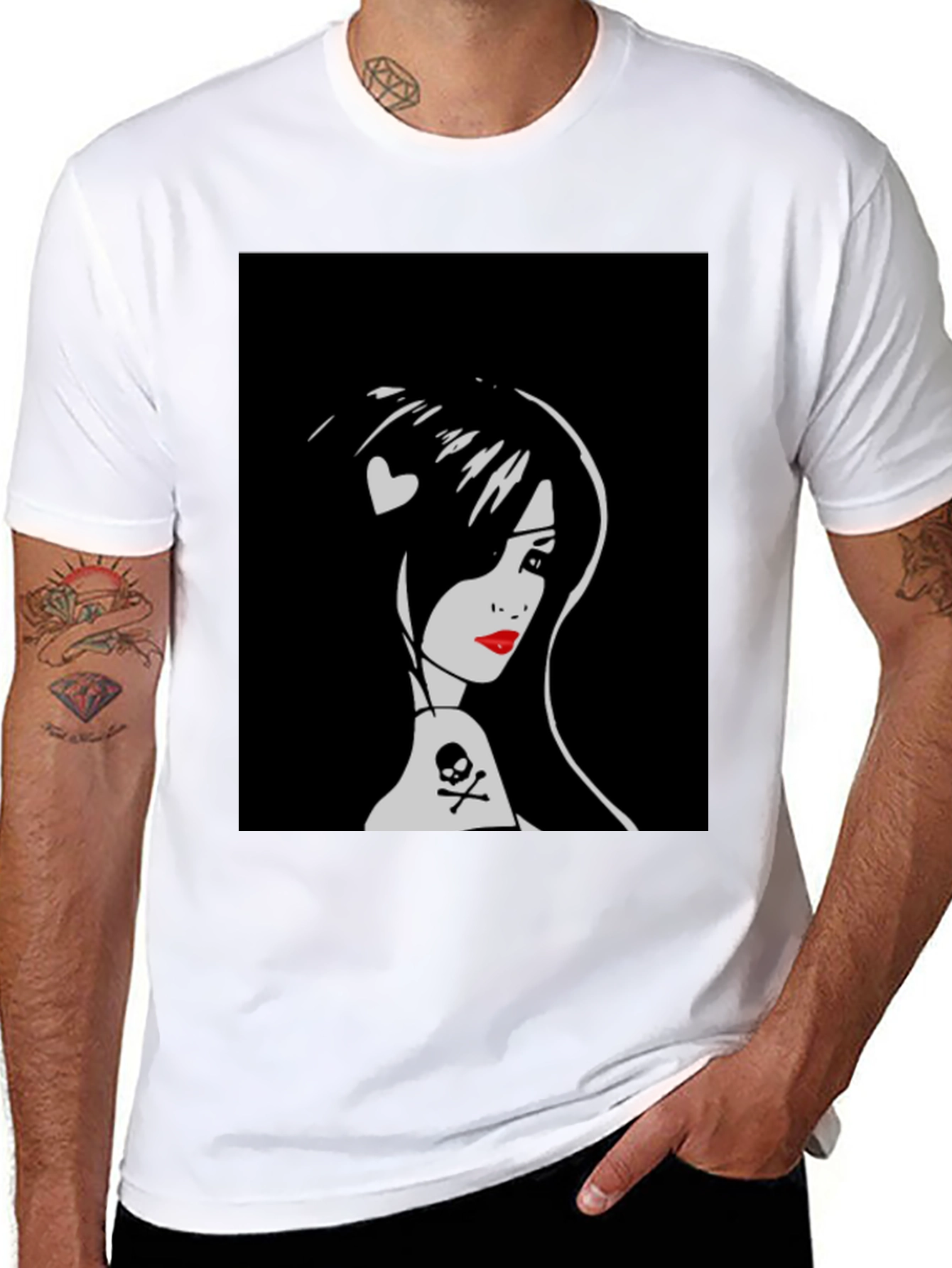 Goth Girl Graphic Tee - Skull and Heart Detail