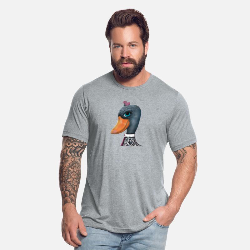 Well-dressed papa duck with little rubber duck