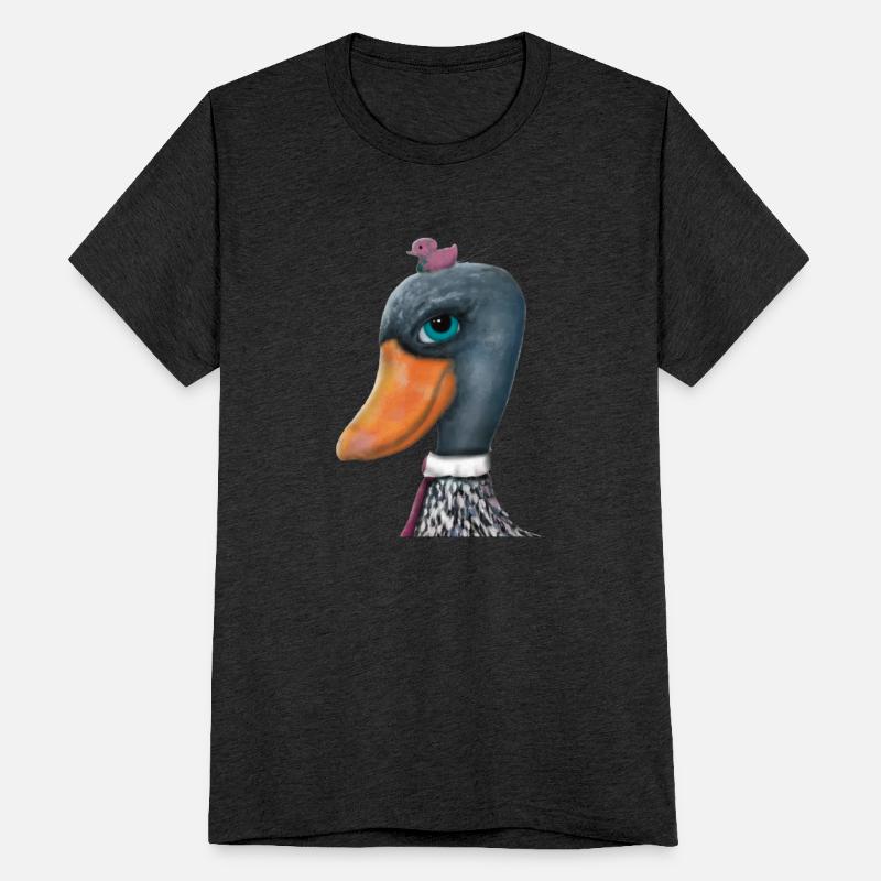 Well-dressed papa duck with little rubber duck