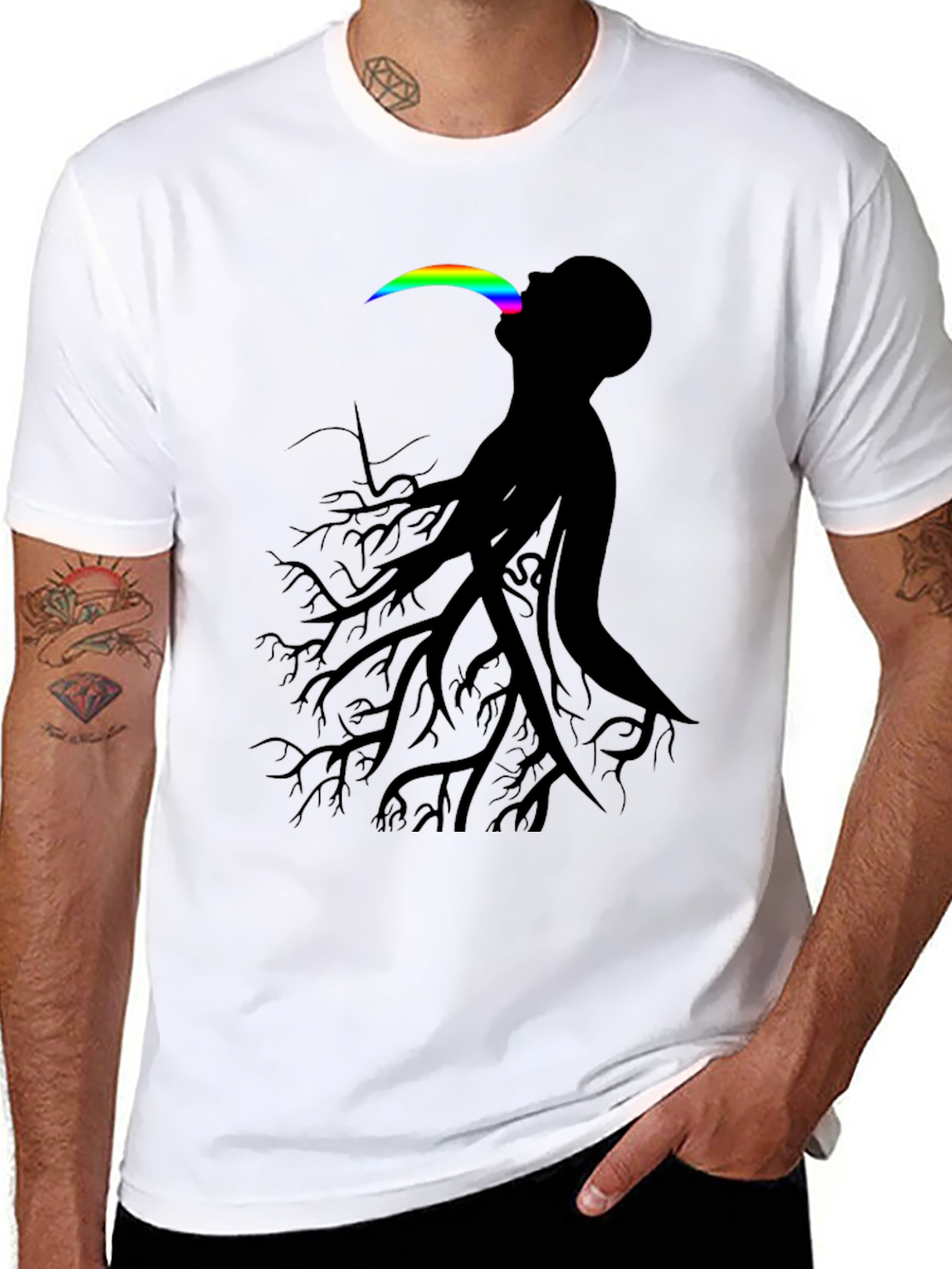 Abstract Tree Man Graphic Tee - Black