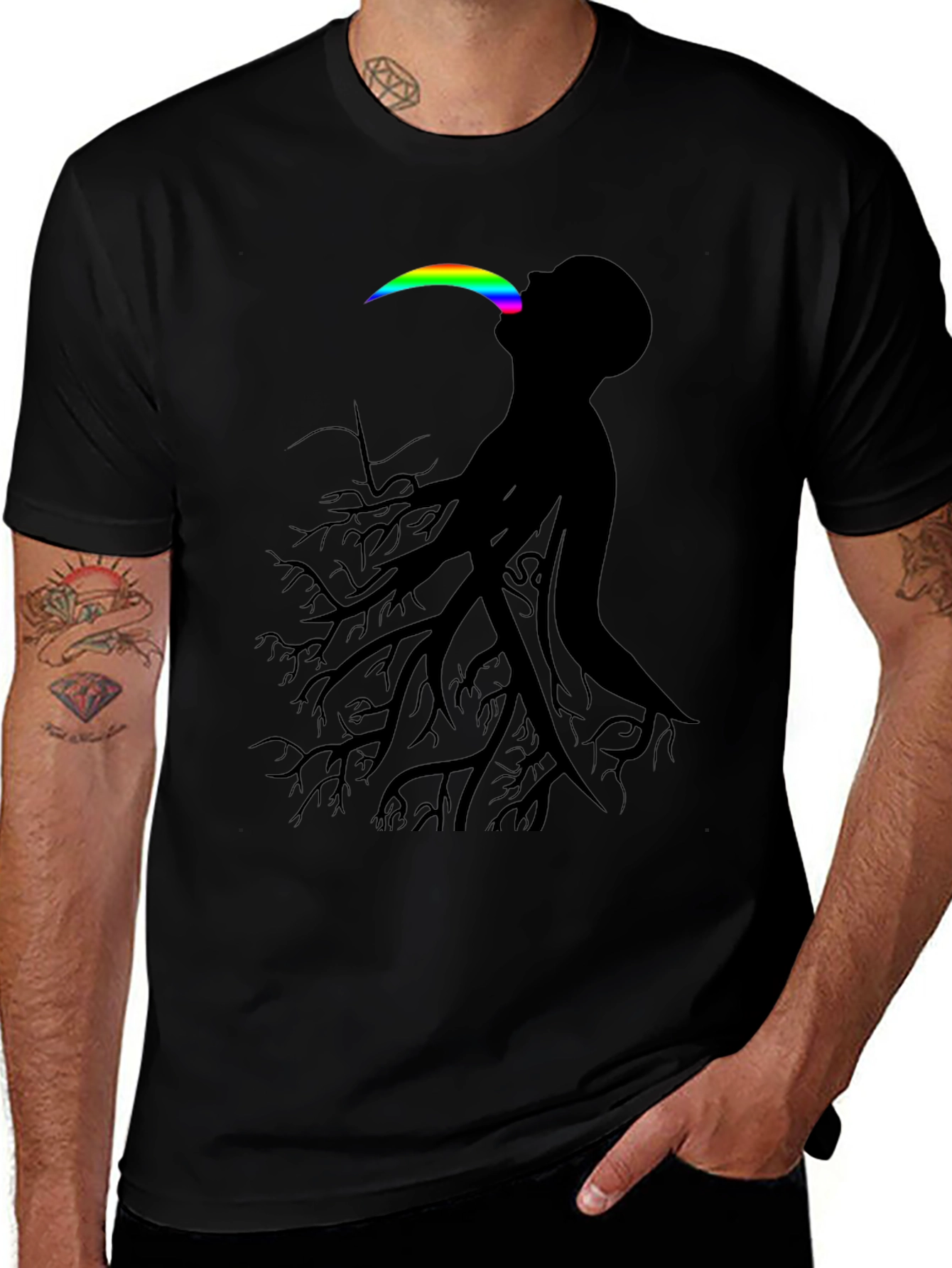 Abstract Tree Man Graphic Tee - Black