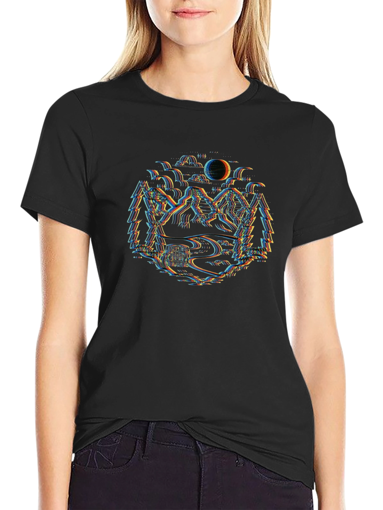 Glitch Landscape Black T-Shirt