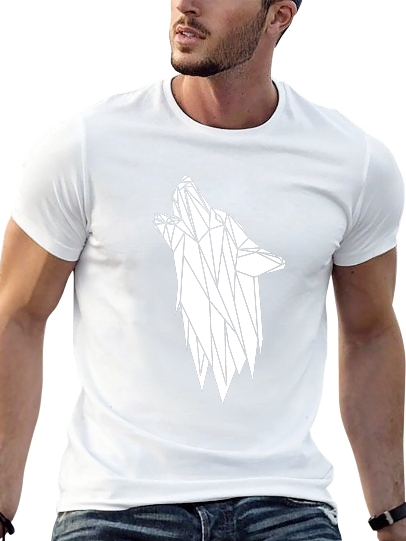 Geometric Wolf Graphic Tee - Stylish Black T-Shirt