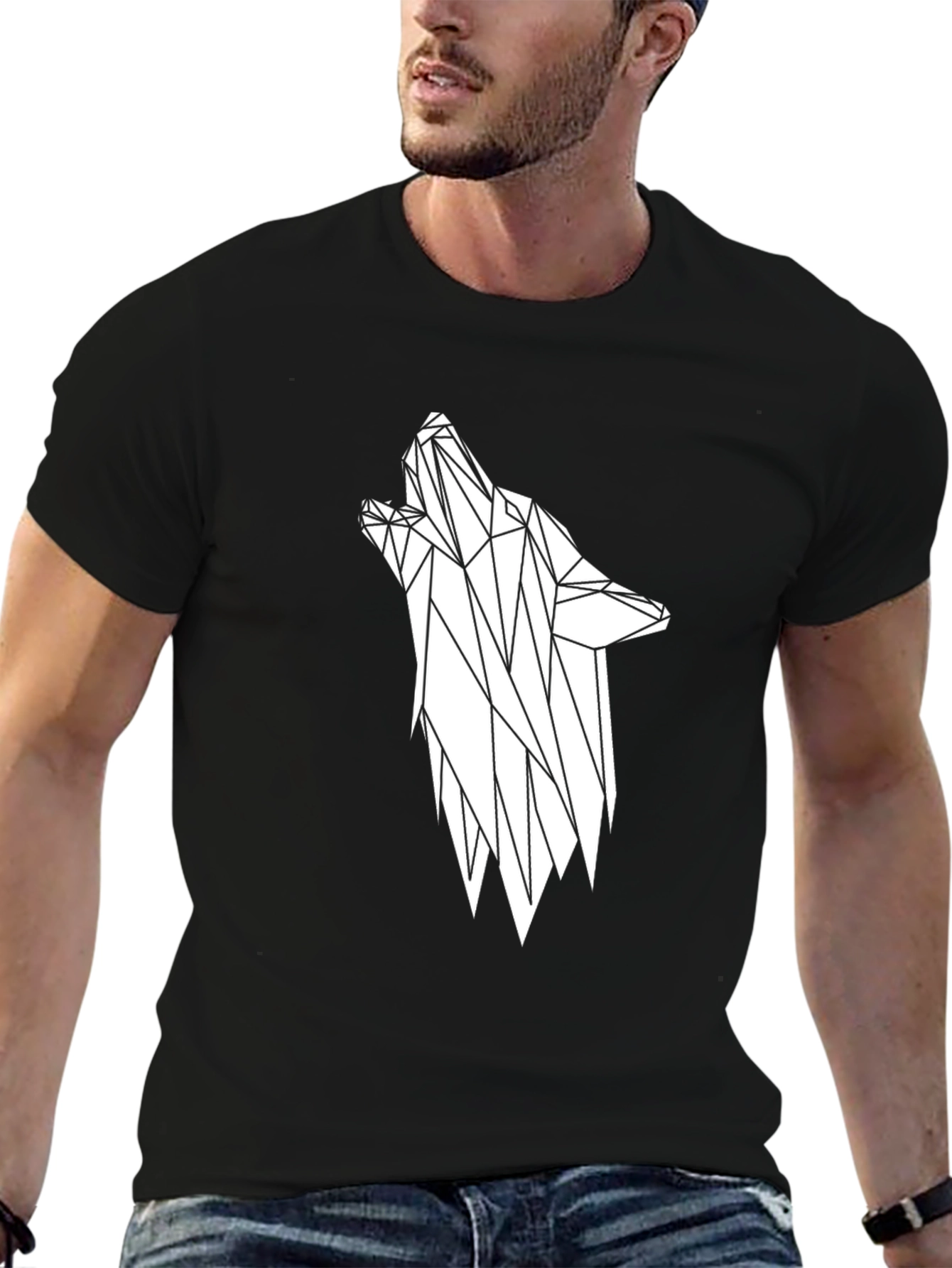 Geometric Wolf Graphic Tee - Stylish Black T-Shirt