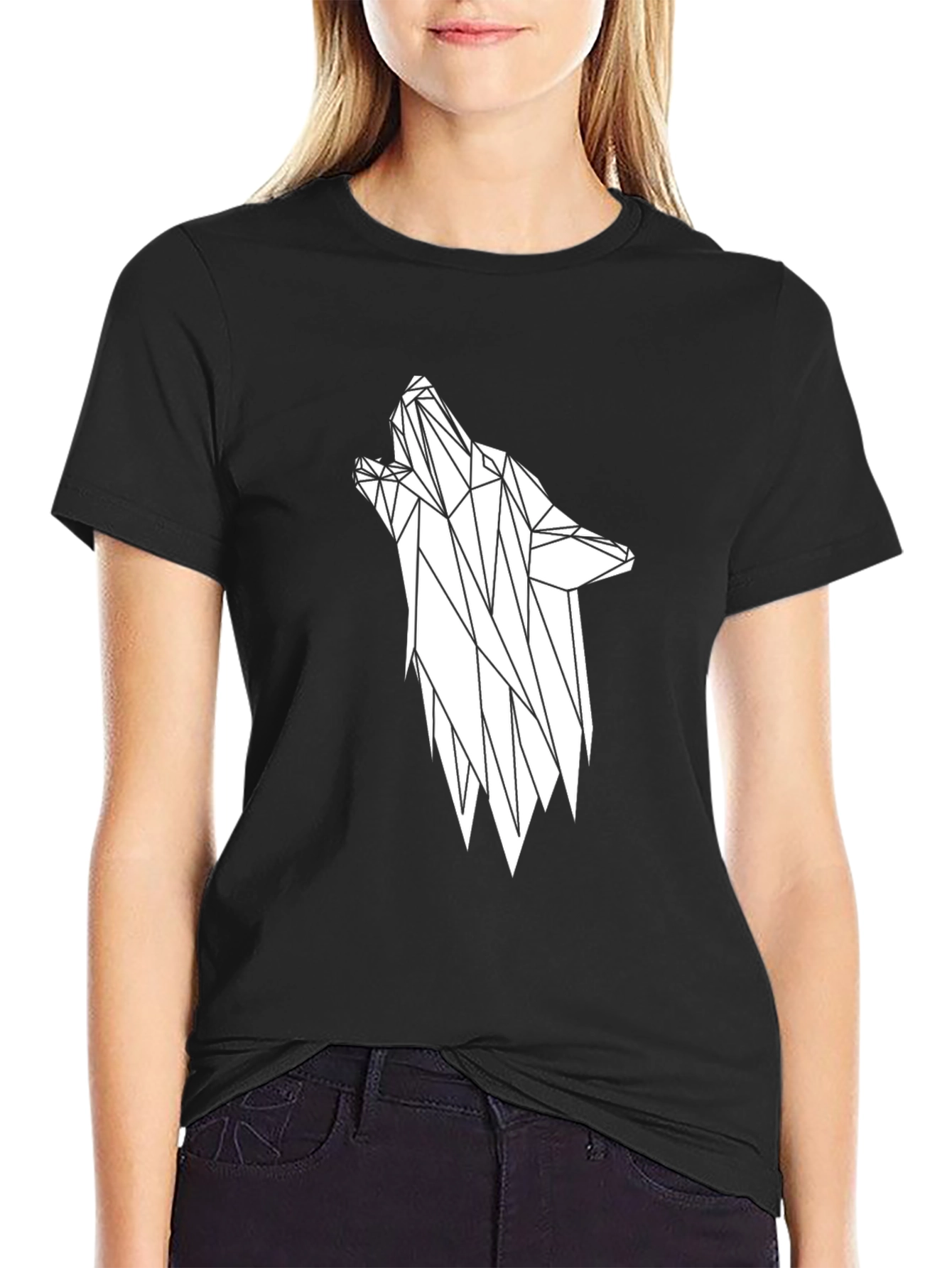 Geometric Wolf Graphic Tee - Stylish Black T-Shirt