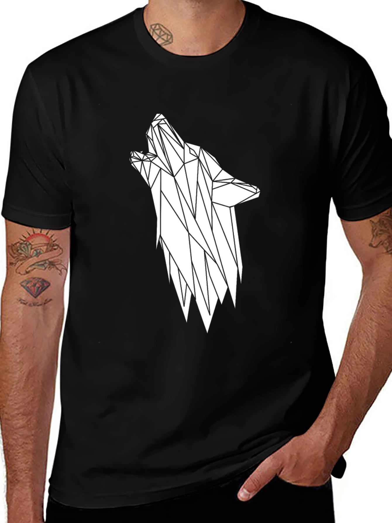 Geometric Wolf Graphic Tee - Stylish Black T-Shirt