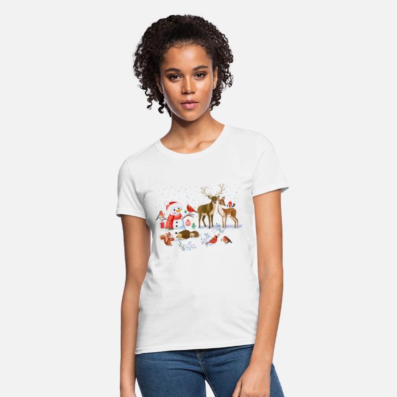 Winter fairytale with snowman and forest animals