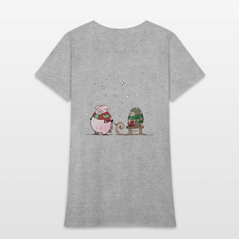 Winter fun with pig and hedgehog