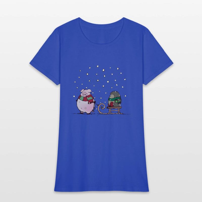 Winter fun with pig and hedgehog