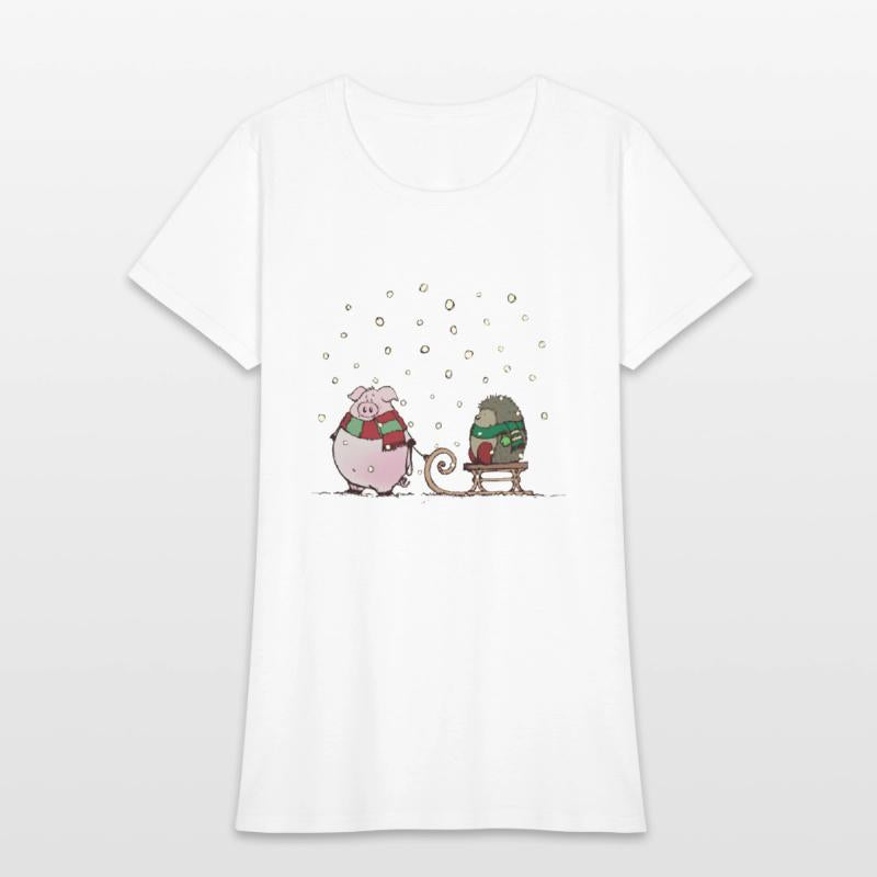 Winter fun with pig and hedgehog