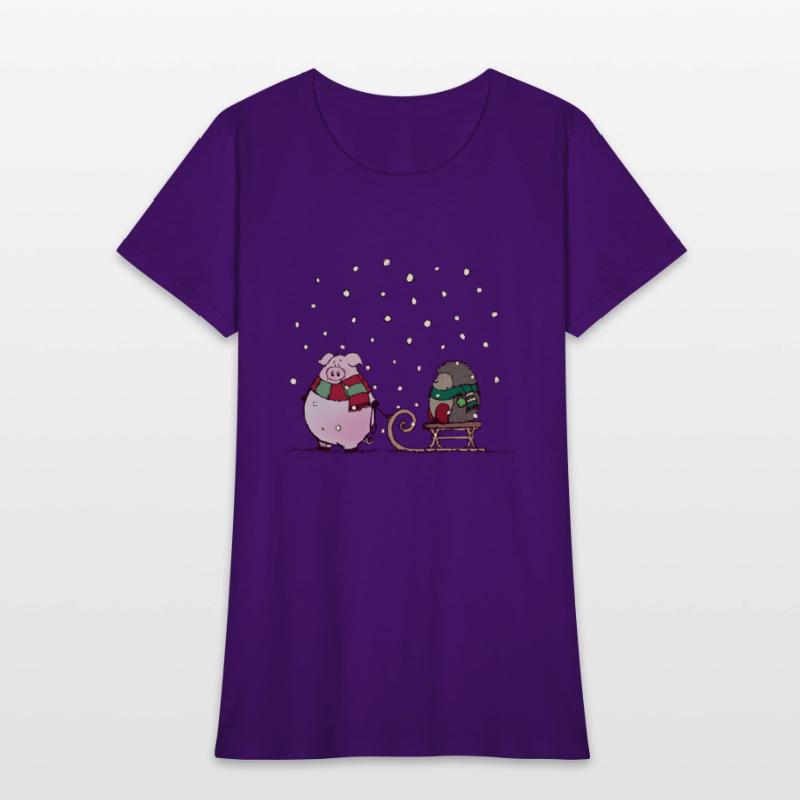 Winter fun with pig and hedgehog