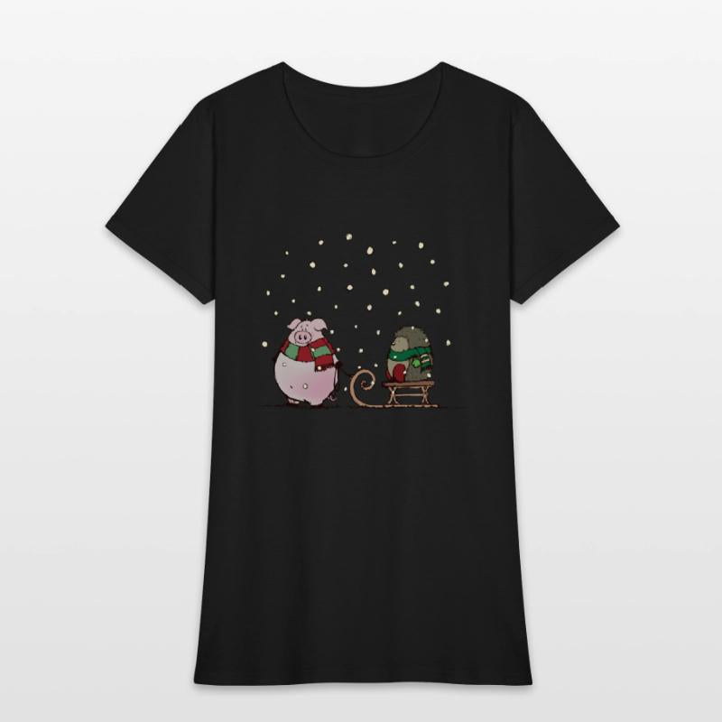 Winter fun with pig and hedgehog