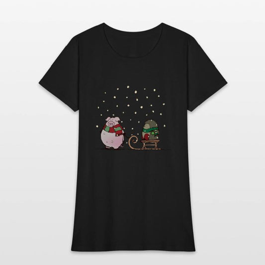 Winter fun with pig and hedgehog