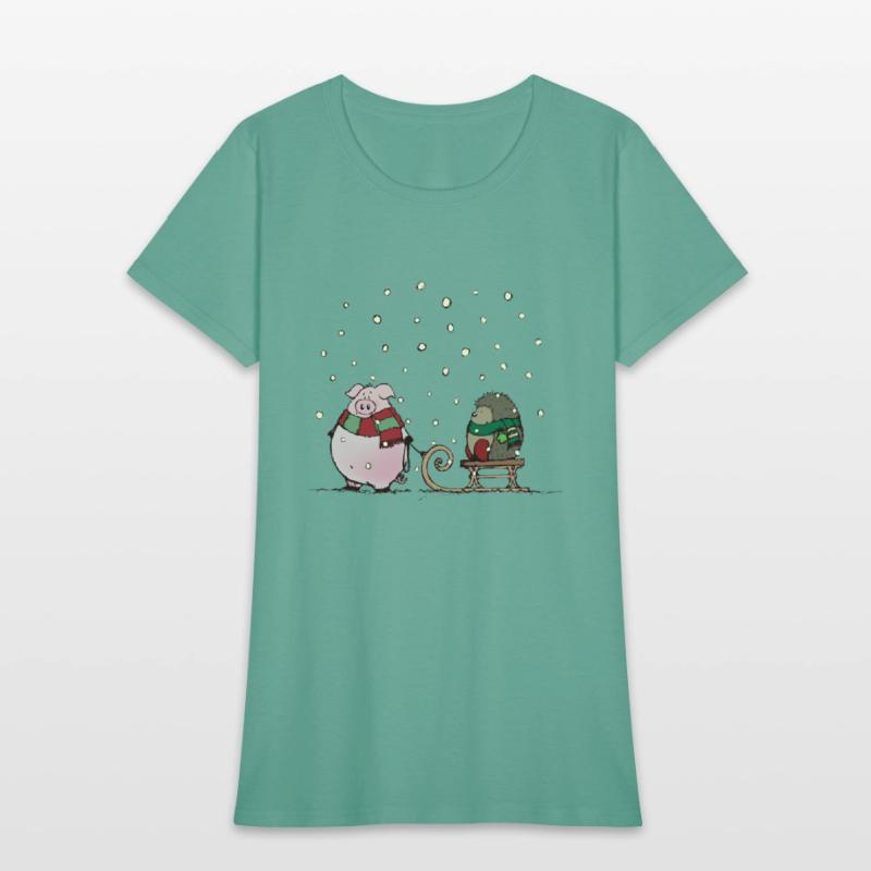 Winter fun with pig and hedgehog