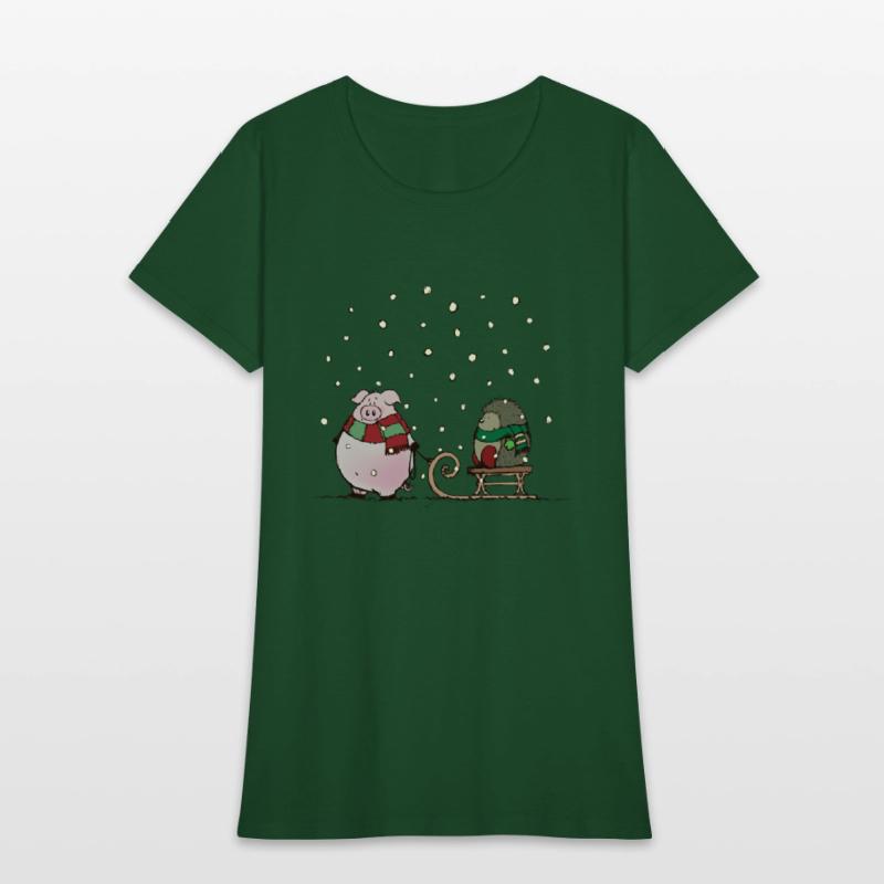 Winter fun with pig and hedgehog