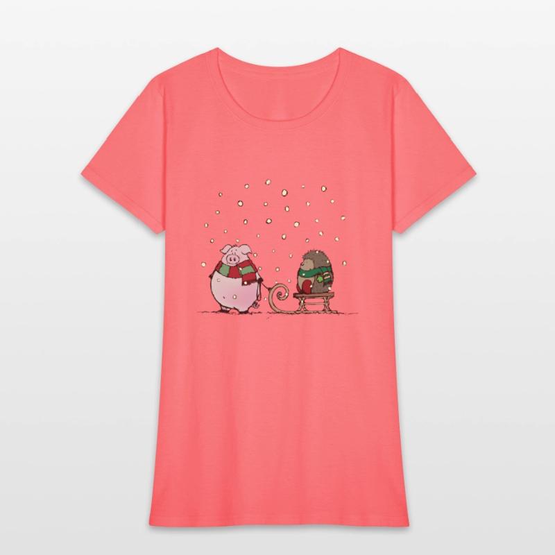 Winter fun with pig and hedgehog