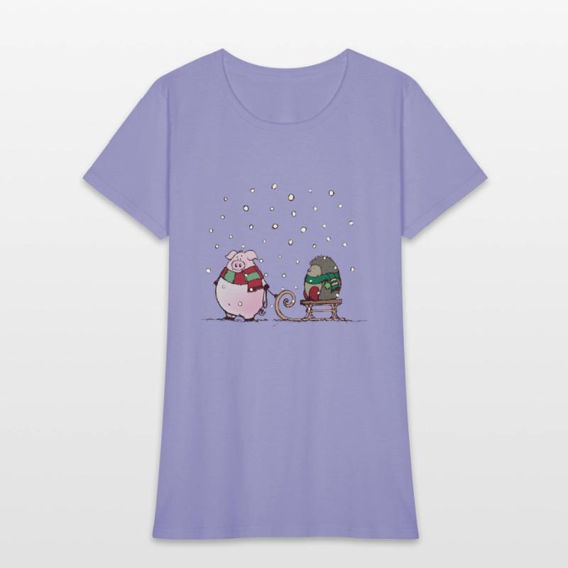 Winter fun with pig and hedgehog